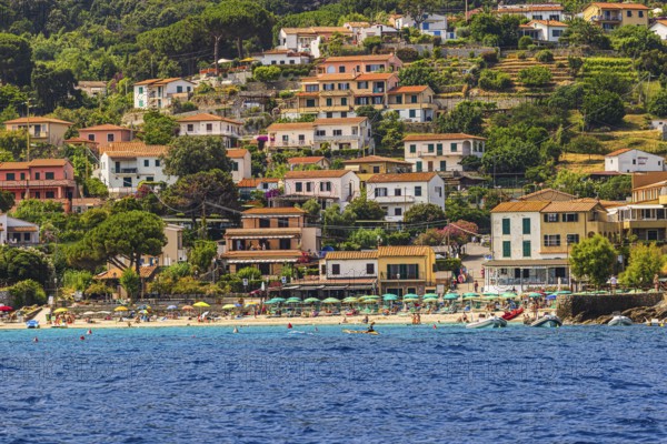 The village of Sant' Andrea with beach, Elba Island, Tuscan Archipelago National Park, Tuscany, Italy
