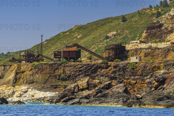 Ruins of a former iron ore mine at Punta Calamita, Elba Island, Tuscan Archipelago National Park, Tuscany, Italy