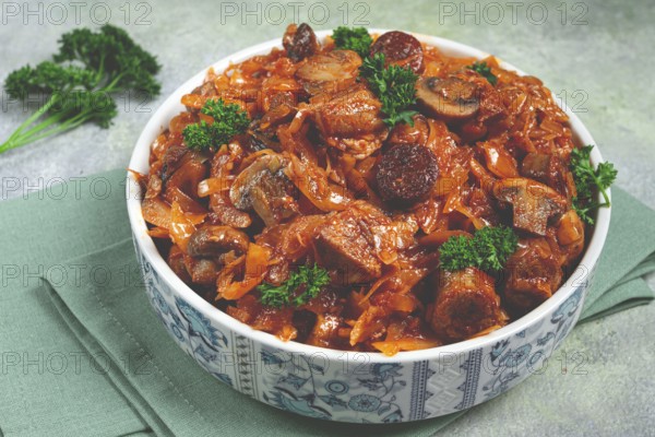 Bigos, bigus is a national Polish dish, made of cabbage and meat, stewed, homemade, no people