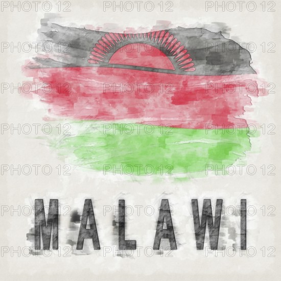 Malawi National Colors with Country Name Background