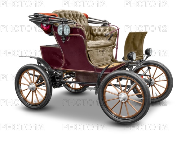 Old historic electric car isolated in white back with shadow