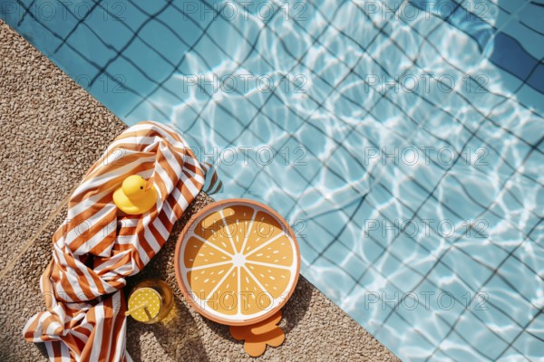 Pool edge with orange, summery props