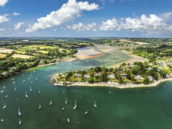 Feock from a drone, Carrick Roads, River Fal, Truro, Cornwall, UK