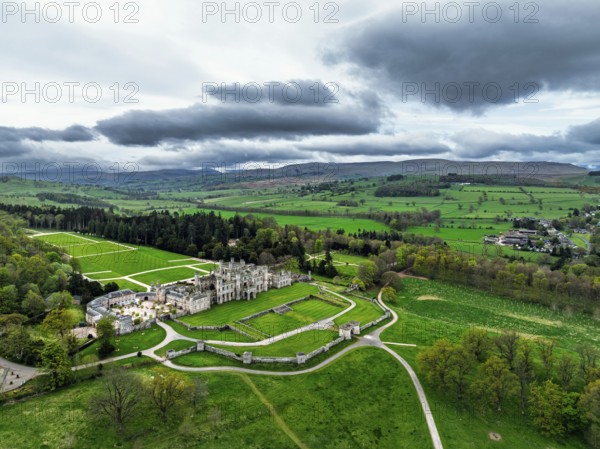 Lowther Castle and Gardens from a drone, Lowther, Cumbria, England, United Kingdom