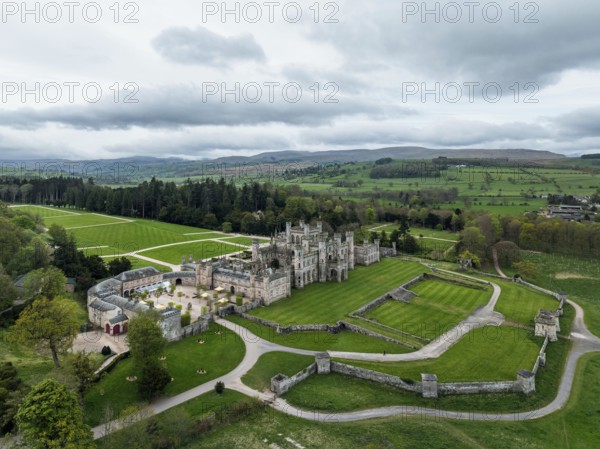 Lowther Castle and Gardens from a drone, Lowther, Cumbria, England, United Kingdom