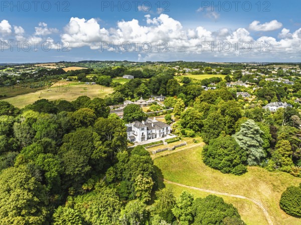 Feock from a drone, Carrick Roads, River Fal, Truro, Cornwall, UK