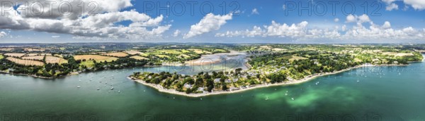 Panorama of Feock from a drone, Carrick Roads, River Fal, Truro, Cornwall, UK