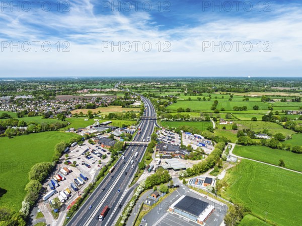 M6 Motorway from a drone, Sandbach, Cheshire, England, United Kingdom