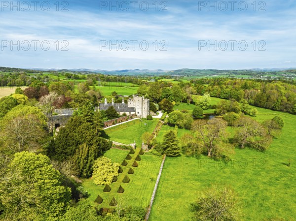 Sizergh Castle from drone, Helsington, Cumbria, England, United Kingdom