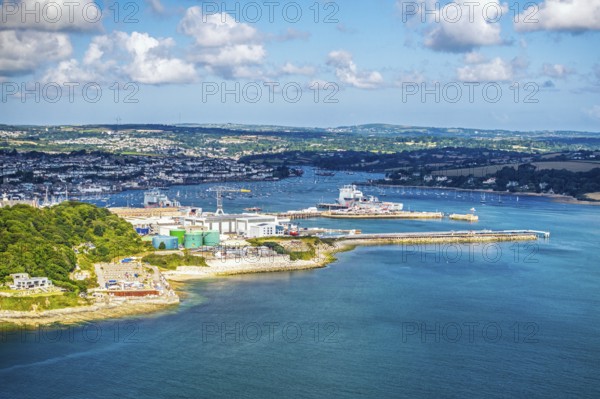Port Pendennis from drone, Pendennis, Falmouth, Cornwall, UK