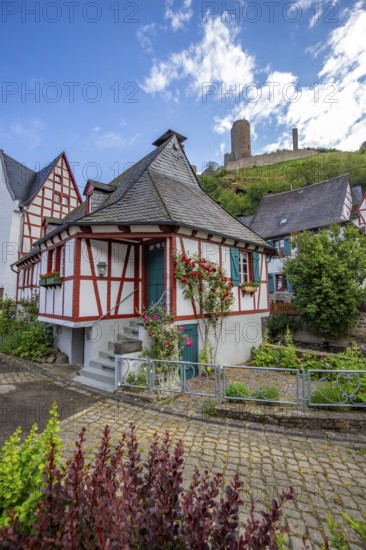 A historic half-timbered village in the morning. Beautiful light in Monreal im Elztal, Mayen-Koblenz district, Rhineland-Palatinate, Germany