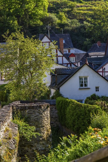 A historic half-timbered village in the morning. Beautiful light in Monreal im Elztal, Mayen-Koblenz district, Rhineland-Palatinate, Germany