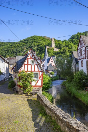 A historic half-timbered village in the morning. Beautiful light in Monreal im Elztal, Mayen-Koblenz district, Rhineland-Palatinate, Germany