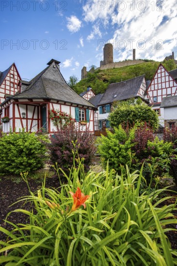A historic half-timbered village in the morning. Beautiful light in Monreal im Elztal, Mayen-Koblenz district, Rhineland-Palatinate, Germany