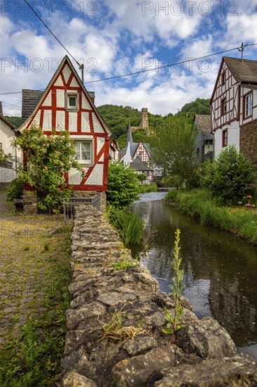 A historic half-timbered village in the morning. Beautiful light in Monreal im Elztal, Mayen-Koblenz district, Rhineland-Palatinate, Germany