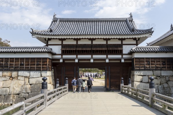 Hiroshima Castle, also known as Carp Castle, entrance gate, replica of the original destroyed in the atomic bombing, sight, tourist attraction, Naka Ward, Hiroshima, Japan