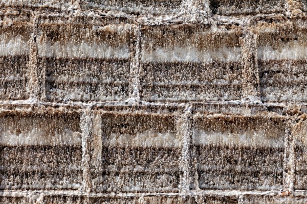 Close-up of a textured brick wall in earthy brown tones, A wall made of salt bricks in the Salar de Uyuni in Bolivia
