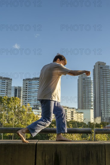 Discipline and precision in a solo outdoor workout in a vertical shot