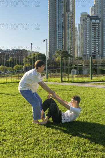 Two young men having fun while practicing Jiu Jitsu