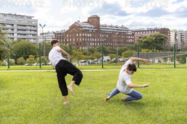 An intense moment during outdoor Taekwondo practice