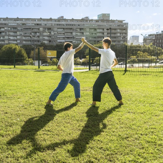 The discipline of a powerful kick outdoors