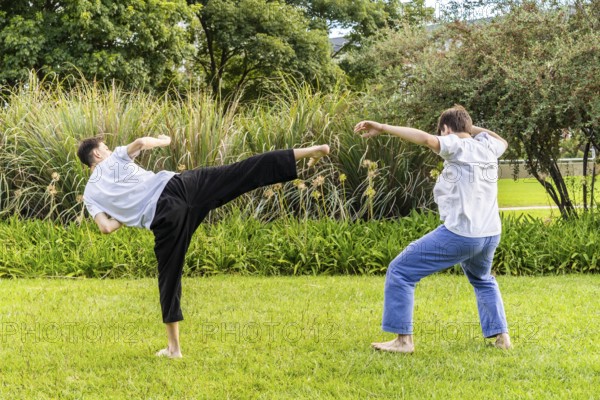 Synergy in motion during outdoor Taekwondo training