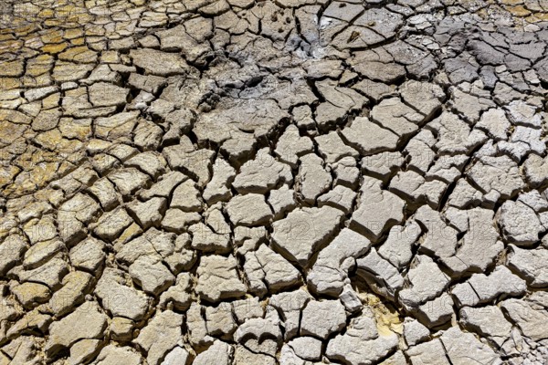 Cracked and dry soil in a volcanic environment, the mud volcanoes and fumaroles on the Altiplano in Bolivia