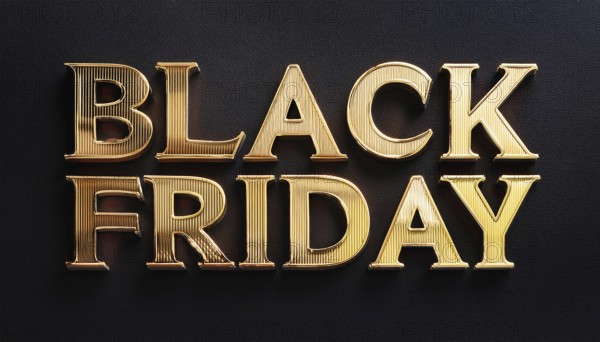 Elegant gold Black Friday text on a dark textured background, ideal for promoting luxury sales events and exclusive discounts during Black Friday, AI generated
