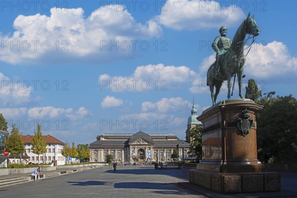 Peace Square with the equestrian statue of Grand Duke Ludwig IV created in 1898 by Fritz Schaper, Darmstadt, Hesse, Germany