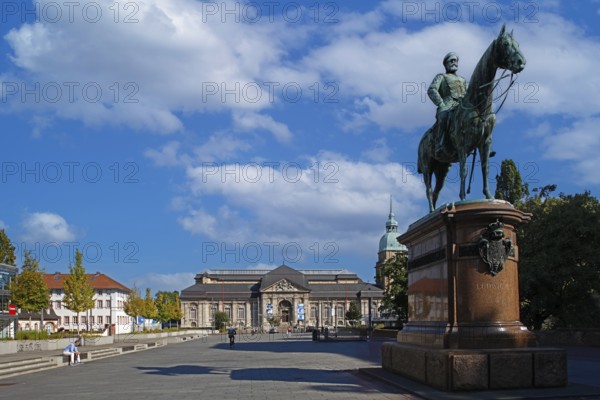 Peace Square with the equestrian statue of Grand Duke Ludwig IV created in 1898 by Fritz Schaper, Darmstadt, Hesse, Germany