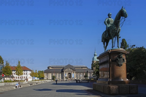 Peace Square with the equestrian statue of Grand Duke Ludwig IV created in 1898 by Fritz Schaper, Darmstadt, Hesse, Germany