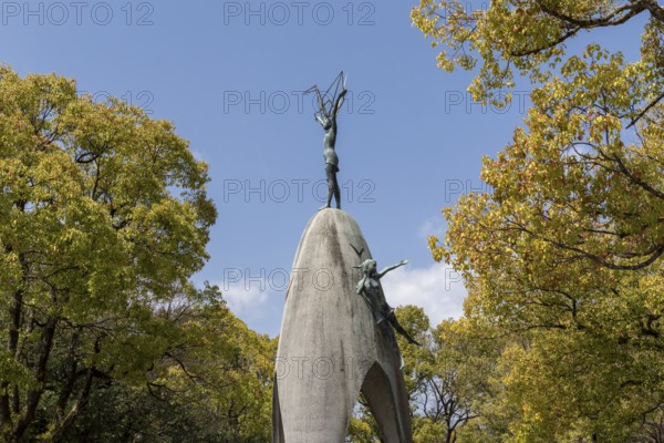 Peace memorial for children in memory of schoolgirl Sadako Sasaki, landmark, UNESCO World Heritage Site, peace memorial and memorial to the victims of the atomic bombing of Hiroshima in the Peace Park, Naka Ward, Hiroshima, Japan