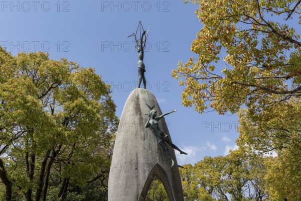 Peace memorial for children in memory of schoolgirl Sadako Sasaki, landmark, UNESCO World Heritage Site, peace memorial and memorial to the victims of the atomic bombing of Hiroshima in the Peace Park, Naka Ward, Hiroshima, Japan