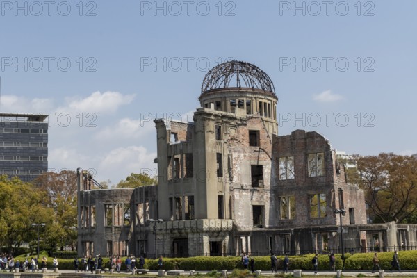 Atomic Bomb Dome, ruins of the former Chamber of Commerce and Industry building, landmark, UNESCO World Heritage Site, peace memorial and memorial to the victims of the atomic bombing of Hiroshima in the Peace Park, Naka Ward, Hiroshima, Japan