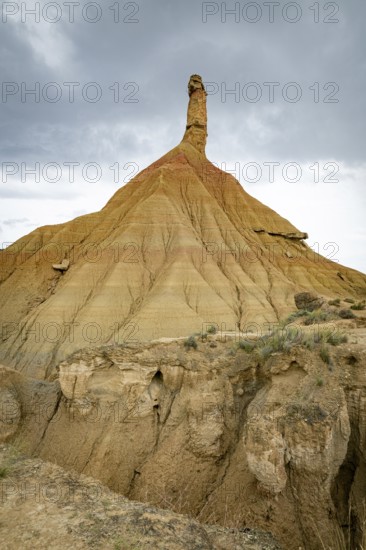 Castildeterra rock formation in the Bardenas Blanca area of the Bardenas Riales Natural Park, Navarre, Spain