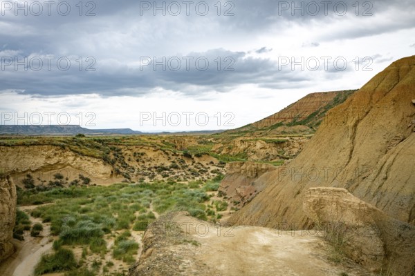 Huge gorges and rocks clearly formed by erosion in Bardenas Reales in Spain