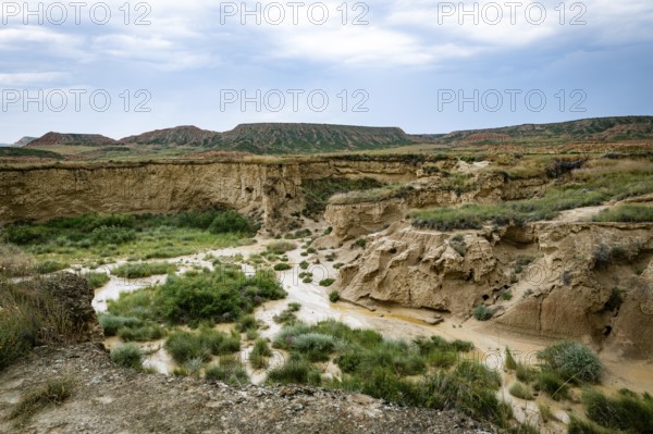Huge gorges and rocks clearly formed by erosion in Bardenas Reales in Spain