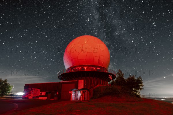 Radome Radar dome meets Milky Way. Wasserkuppe, Rhön, Hesse, Germany