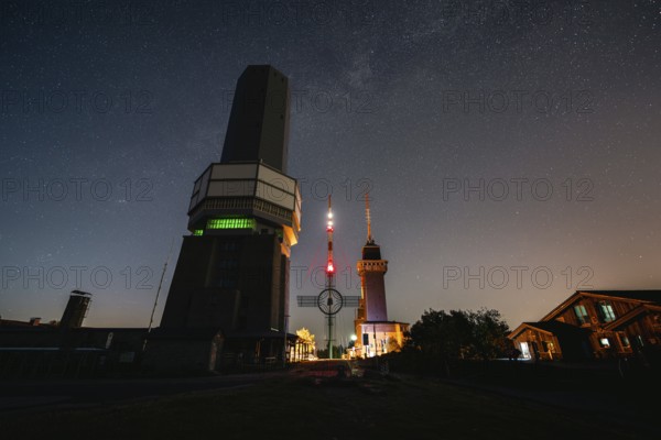 Feldberg tower at night with the Milky Way. Großer Feldberg in the Taunus, Hesse, Germany