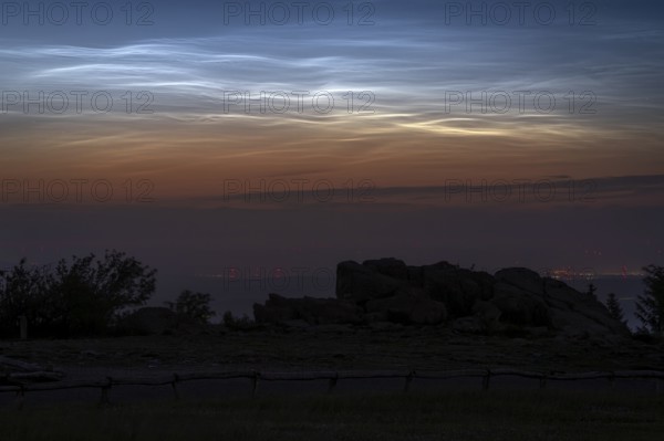 Noctilucent clouds in the sunset of the Taunus. Großer Feldberg in the Taunus, Hesse, Germany