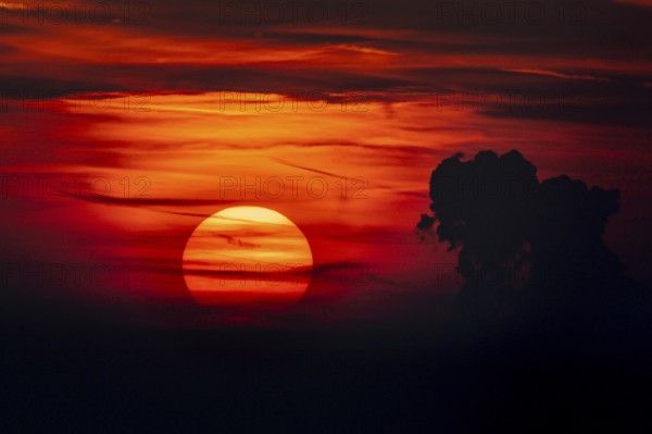 Sunset in dramatic colours. Großer Feldberg in the Taunus, Hesse, Germany