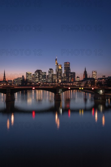 Frankfurt's skyline at the blue hour. Frankfurt am Main, Hesse, Germany