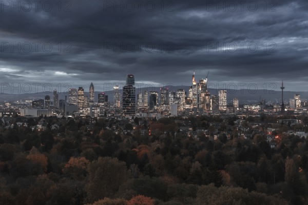 Frankfurt skyline in autumn mood. Goetheturm, Frankfurt am Main, Hesse, Germany