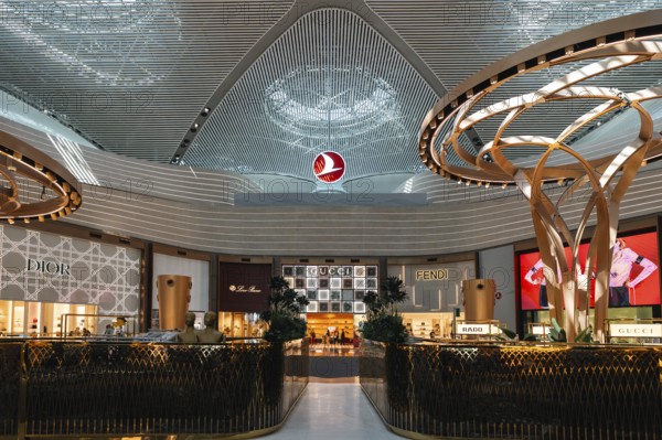 Luxurious boutiques in the modern airport terminal. Istanbul Airport, Arnavutköy, Istanbul, Turkey