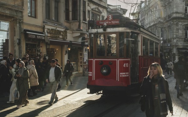 Historic tram on Istiklal. Beyoglu, Istanbul, Turkey