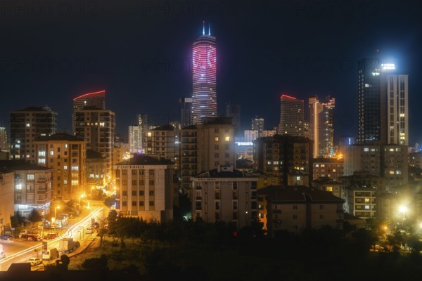 At night in the metropolis between Asia and Europe. Atasehir, Istanbul, Turkey