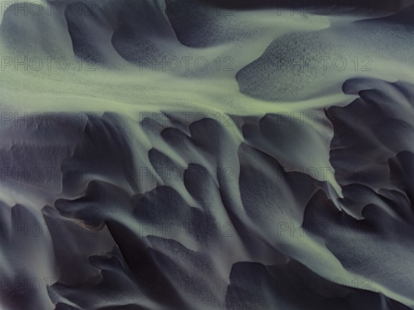 River, river course, river delta, water flows, structures, sediments, aerial view, summer, South Iceland, Iceland