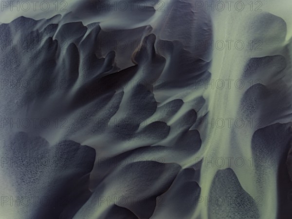 River, river course, river delta, water flows, structures, sediments, aerial view, summer, South Iceland, Iceland