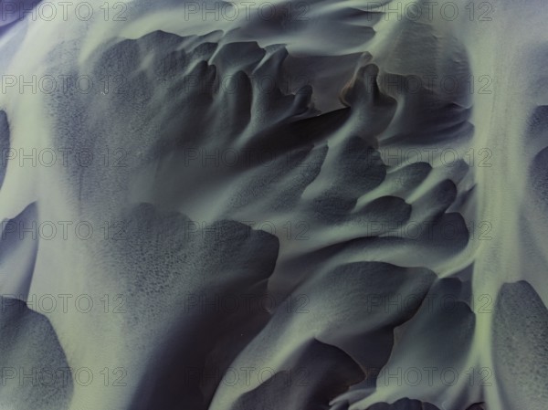 River, river course, river delta, water flows, structures, sediments, aerial view, summer, South Iceland, Iceland