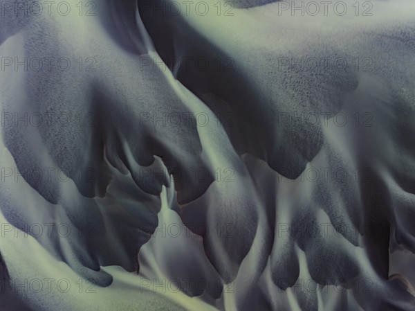 River, river course, river delta, water flows, structures, sediments, aerial view, summer, South Iceland, Iceland